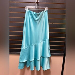 Banana Republic Teal Satin Asymmetrical Midi Skirt NWT Size M